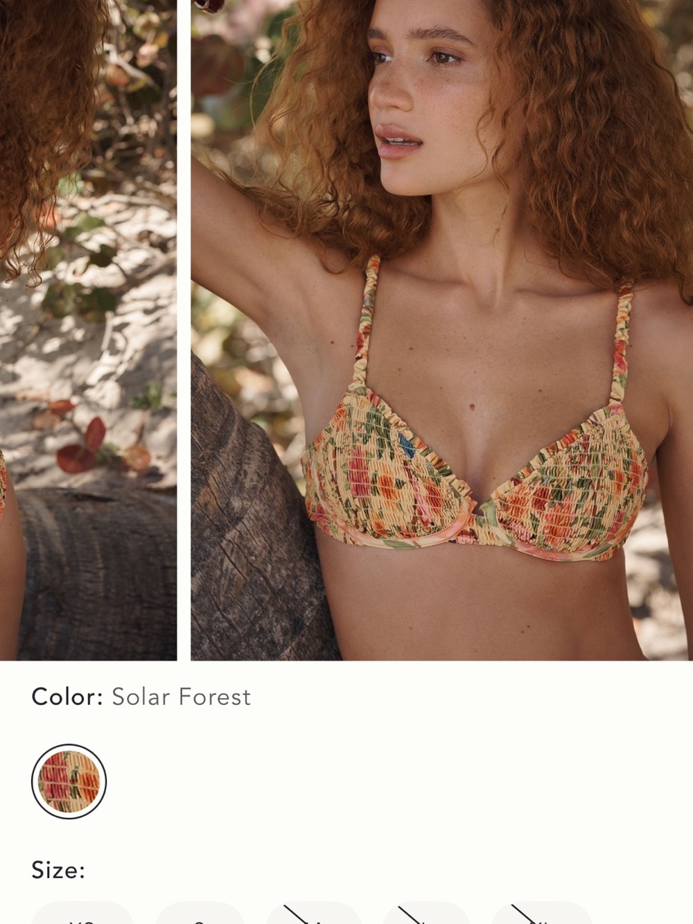FARM Rio Solar Forest Smocked Underwire Bikini Top — Yellow & Orange